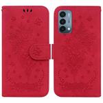 For OnePlus Nord N200 5G Butterfly Rose Embossed Leather Phone Case(Red)
