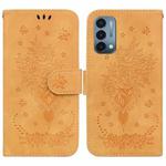 For OnePlus Nord N200 5G Butterfly Rose Embossed Leather Phone Case(Yellow)