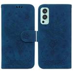 For OnePlus Nord 2 5G Butterfly Rose Embossed Leather Phone Case(Blue)