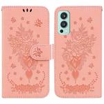For OnePlus Nord 2 5G Butterfly Rose Embossed Leather Phone Case(Pink)
