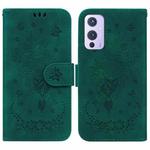 For OnePlus 9 US & EU Version Butterfly Rose Embossed Leather Phone Case(Green)