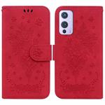 For OnePlus 9 US & EU Version Butterfly Rose Embossed Leather Phone Case(Red)