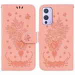 For OnePlus 9 US & EU Version Butterfly Rose Embossed Leather Phone Case(Pink)