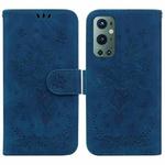 For OnePlus 9 Pro Butterfly Rose Embossed Leather Phone Case(Blue)