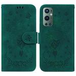 For OnePlus 9 Pro Butterfly Rose Embossed Leather Phone Case(Green)