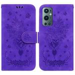 For OnePlus 9 Pro Butterfly Rose Embossed Leather Phone Case(Purple)