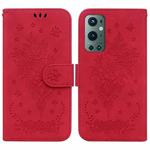 For OnePlus 9 Pro Butterfly Rose Embossed Leather Phone Case(Red)