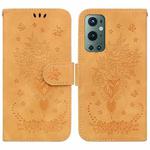 For OnePlus 9 Pro Butterfly Rose Embossed Leather Phone Case(Yellow)