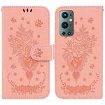 For OnePlus 9 Pro Butterfly Rose Embossed Leather Phone Case(Pink)