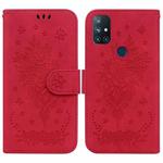 For OnePlus Nord N10 5G Butterfly Rose Embossed Leather Phone Case(Red)