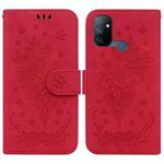 For OnePlus Nord N100 Butterfly Rose Embossed Leather Phone Case(Red)