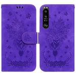 For Sony Xperia 1 III Butterfly Rose Embossed Leather Phone Case(Purple)