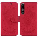 For Sony Xperia 1 III Butterfly Rose Embossed Leather Phone Case(Red)