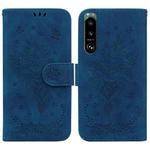 For Sony Xperia 5 III Butterfly Rose Embossed Leather Phone Case(Blue)