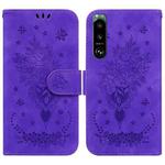 For Sony Xperia 5 III Butterfly Rose Embossed Leather Phone Case(Purple)