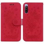 For Sony Xperia 10 III Butterfly Rose Embossed Leather Phone Case(Red)