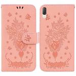 For Sony Xperia L3 Butterfly Rose Embossed Leather Phone Case(Pink)