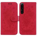 For Sony Xperia 1 IV Butterfly Rose Embossed Leather Phone Case(Red)