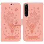 For Sony Xperia 1 IV Butterfly Rose Embossed Leather Phone Case(Pink)