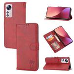 For Xiaomi 12 Lite Happy Cat Embossed Flip Leather Phone Case(Red)