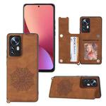 For Xiaomi 12 Pro Mandala Embossed Card Slots Magnetic Phone Case(Brown)