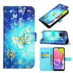 For Samsung Galaxy A03S US 165.8mm 3D Painting Horizontal Flip Leather Case(Golden Butterfly)