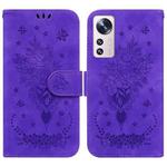 For Xiaomi 12 / 12X Butterfly Rose Embossed Leather Phone Case(Purple)