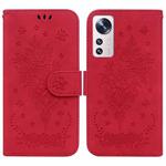 For Xiaomi 12 / 12X Butterfly Rose Embossed Leather Phone Case(Red)