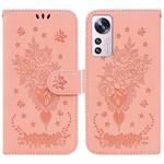 For Xiaomi 12 Pro Butterfly Rose Embossed Leather Phone Case(Pink)