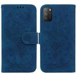 For Xiaomi Poco M3 / Redmi 9 Power Butterfly Rose Embossed Leather Phone Case(Blue)