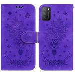 For Xiaomi Poco M3 / Redmi 9 Power Butterfly Rose Embossed Leather Phone Case(Purple)