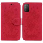 For Xiaomi Poco M3 / Redmi 9 Power Butterfly Rose Embossed Leather Phone Case(Red)
