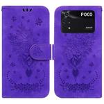 For Xiaomi Poco M4 Pro Butterfly Rose Embossed Leather Phone Case(Purple)