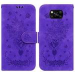 For Xiaomi Poco X3 NFC / Poco X3 Pro Butterfly Rose Embossed Leather Phone Case(Purple)