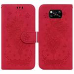For Xiaomi Poco X3 NFC / Poco X3 Pro Butterfly Rose Embossed Leather Phone Case(Red)