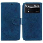 For Xiaomi Poco X4 Pro 5G Butterfly Rose Embossed Leather Phone Case(Blue)