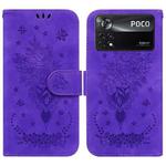 For Xiaomi Poco X4 Pro 5G Butterfly Rose Embossed Leather Phone Case(Purple)
