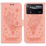 For Xiaomi Poco X4 Pro 5G Butterfly Rose Embossed Leather Phone Case(Pink)