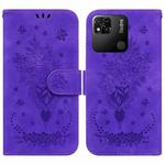 For Xiaomi Redmi 10A Butterfly Rose Embossed Leather Phone Case(Purple)