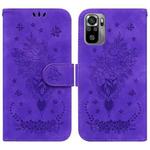 For Xiaomi Redmi Note 10 4G / 10S Butterfly Rose Embossed Leather Phone Case(Purple)