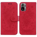 For Xiaomi Redmi Note 10 4G / 10S Butterfly Rose Embossed Leather Phone Case(Red)