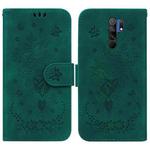 For Xiaomi Redmi 9 / 9 Prime / Poco M2 Butterfly Rose Embossed Leather Phone Case(Green)