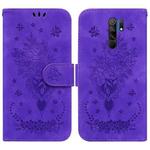 For Xiaomi Redmi 9 / 9 Prime / Poco M2 Butterfly Rose Embossed Leather Phone Case(Purple)