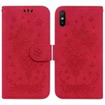 For Xiaomi Redmi 9A Butterfly Rose Embossed Leather Phone Case(Red)
