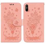 For Xiaomi Redmi 9A Butterfly Rose Embossed Leather Phone Case(Pink)
