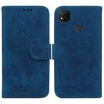 For Xiaomi Redmi 9C Butterfly Rose Embossed Leather Phone Case(Blue)