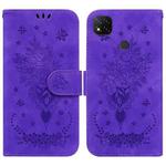 For Xiaomi Redmi 9C Butterfly Rose Embossed Leather Phone Case(Purple)