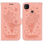 For Xiaomi Redmi 9C Butterfly Rose Embossed Leather Phone Case(Pink)