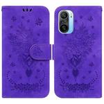 For Xiaomi Redmi K40 / K40 Pro Butterfly Rose Embossed Leather Phone Case(Purple)