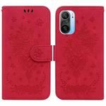 For Xiaomi Redmi K40 / K40 Pro Butterfly Rose Embossed Leather Phone Case(Red)